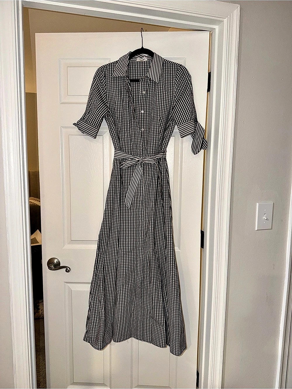 Calvin Klein Gingham Check Belted Shirtdress Black & White Medium Like New